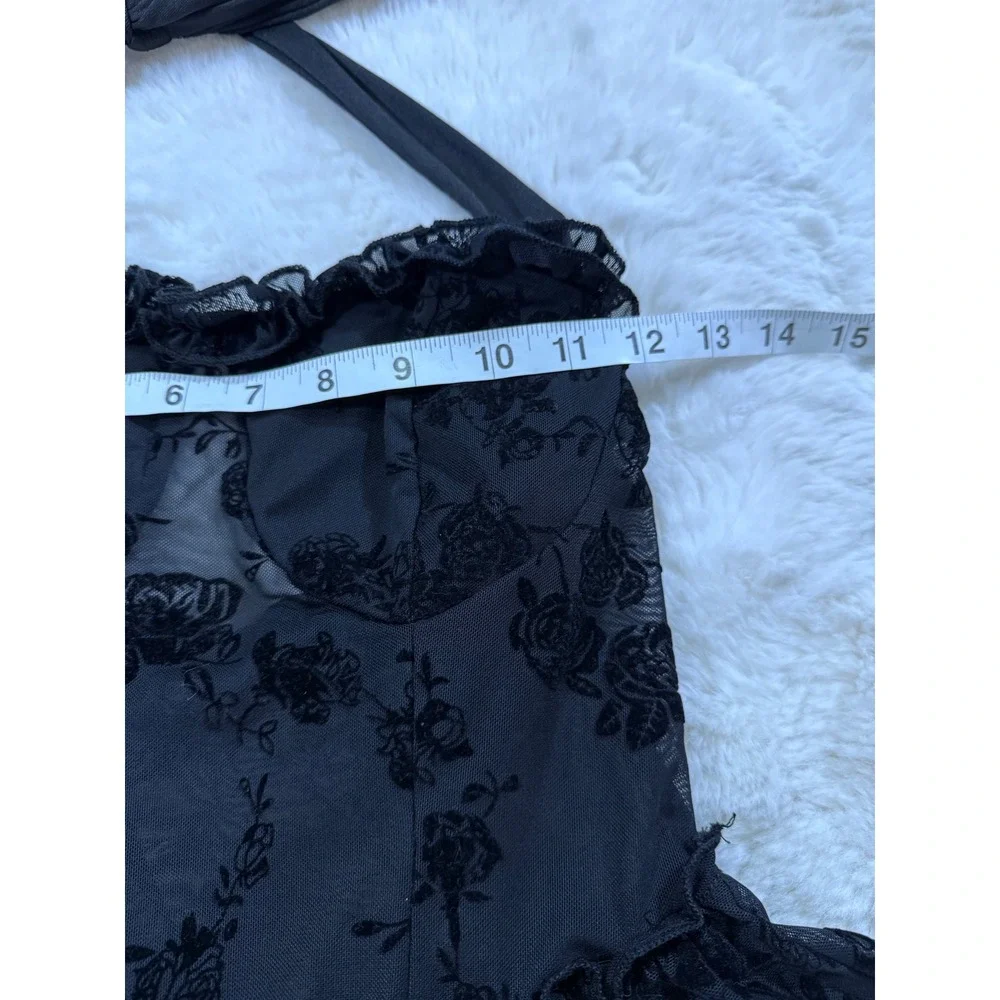 Y2K Whimsigoth Floral Velvet Dress Mesh Halter Romper Goth Whimsigoth Dark XS/S
